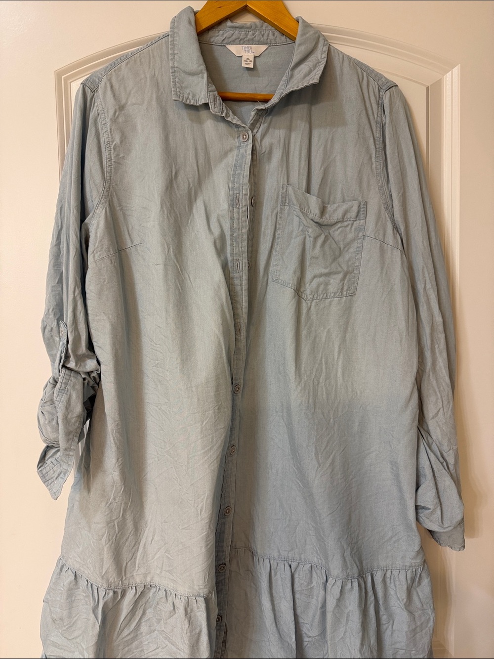 Time and Tru Pale Blue Button-Front Shirt Dress with Pocket